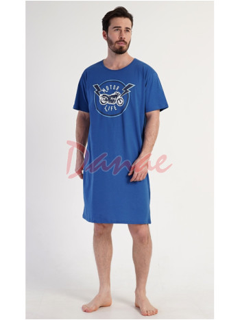 Pánská noční košile s motorkou krátký rukáv modrá