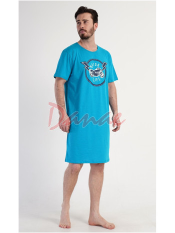 Pánská noční košile s motorkou krátký rukáv tyrkysová