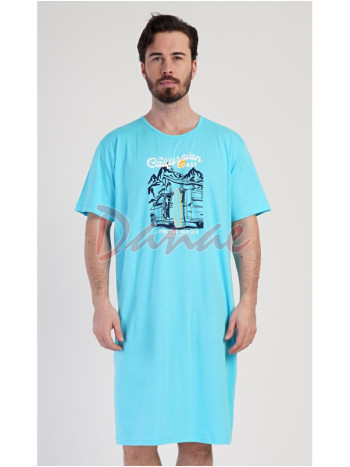 Pánská noční košile California krátký rukáv tyrkysová