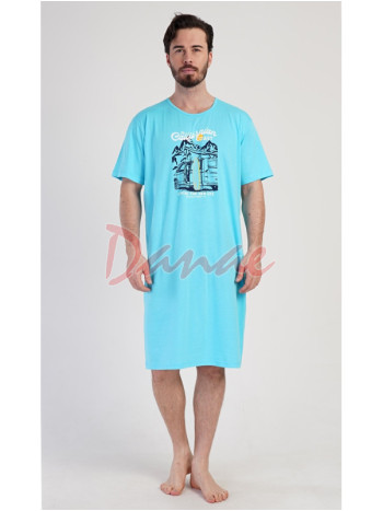 Pánská noční košile California krátký rukáv tyrkysová