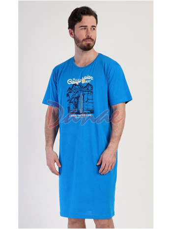 Pánská noční košile California krátký rukáv modrá