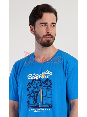 Pánská noční košile California krátký rukáv modrá