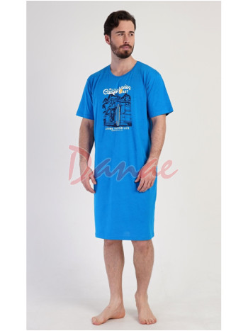 Pánská noční košile California krátký rukáv modrá