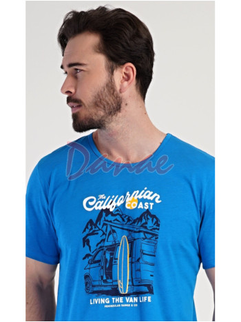 Pánské pyžamo krátké káro šortky California modrá