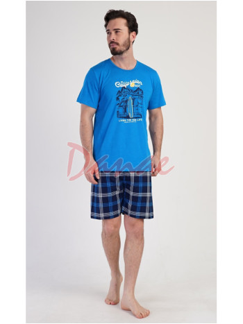 Pánské pyžamo krátké káro šortky California modrá