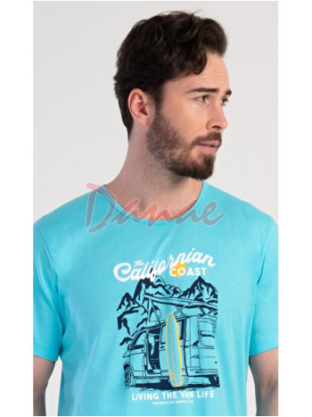 Pánské pyžamo krátké káro šortky California tyrkysová