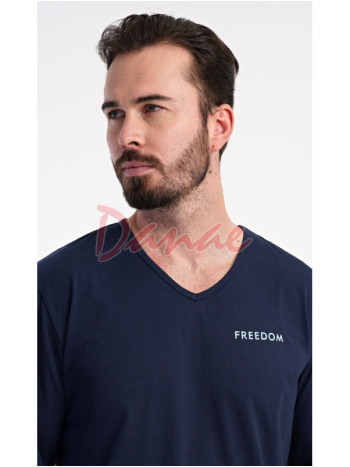 Pánské pyžamo dlouhé Freedom káro kalhoty modrá