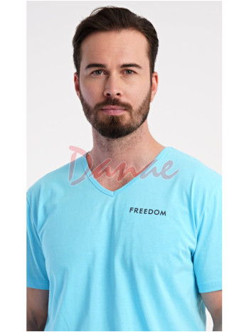 Pánské pyžamo krátké Freedom káro šortky tyrkysová