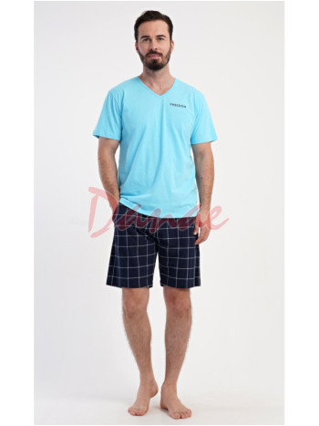 Pánské pyžamo krátké Freedom káro šortky tyrkysová