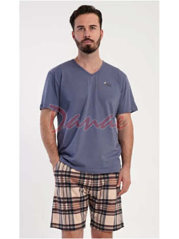 Pánské pyžamo krátké Norbert káro šortky šedá