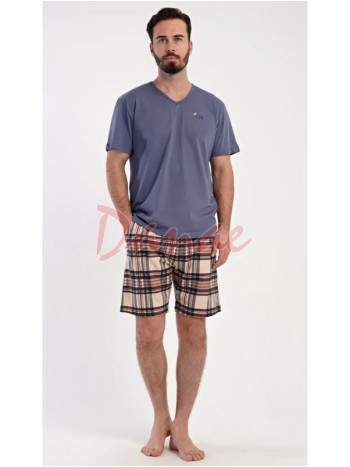 Pánské pyžamo krátké Norbert káro šortky šedá