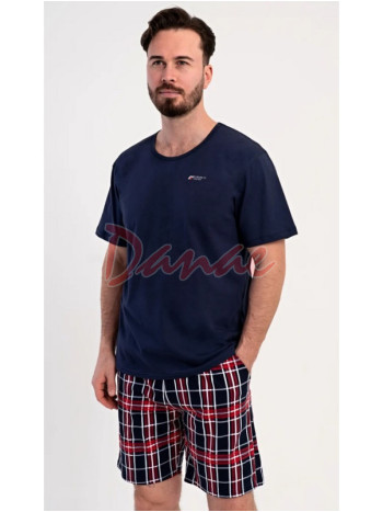 Pánské pyžamo krátké Zdeněk káro šortky modrá