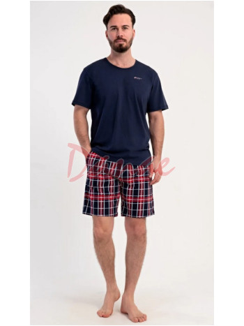 Pánské pyžamo krátké Zdeněk káro šortky modrá