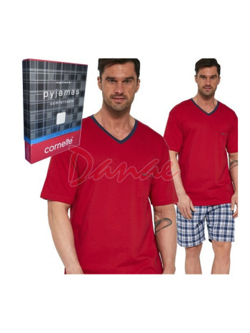 Pánské pyžamo krátké kárované šortky Cornette Tom