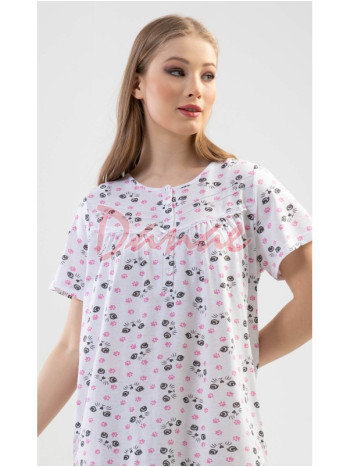 Dámská noční košile na knoflíky Kitty Paw růžová