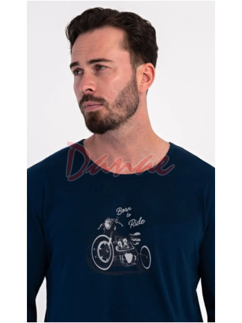 Pánské pyžamo dlouhé Vienetta Born To Ride s motorkou