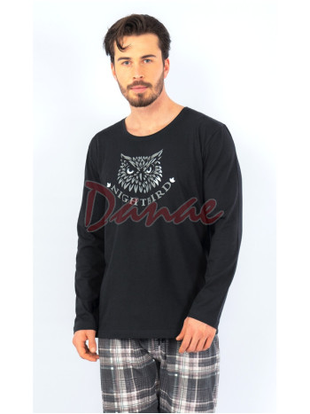 Pánské pyžamo dlouhé kárované kalhoty s patentem Nightbird