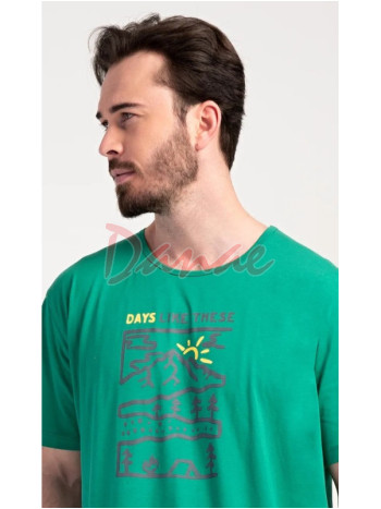 Pánská noční košile krátký rukáv Vienetta Outdoor zelená
